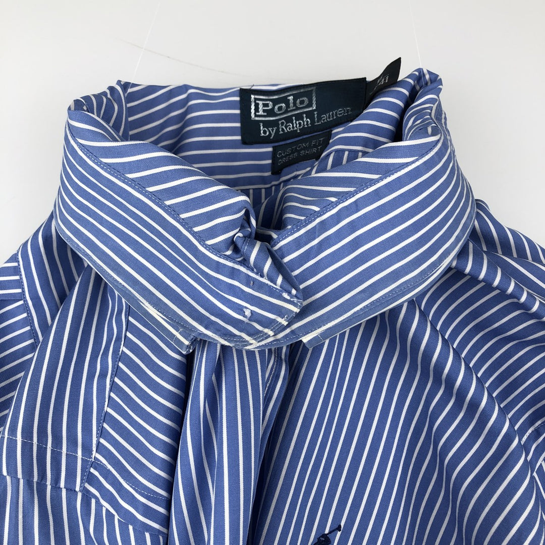 Ralph Lauren POLO by Ralph Lauren CUSTOM FIT DRESS SHIRT, long-sleeved cotton striped shirt, men's size L cotton blue type Vintage Second Hand