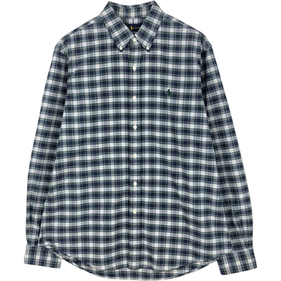 Ralph Lauren CUSTOM FIT long sleeve button down check shirt, men's size L cotton navy blue type Vintage Second Hand