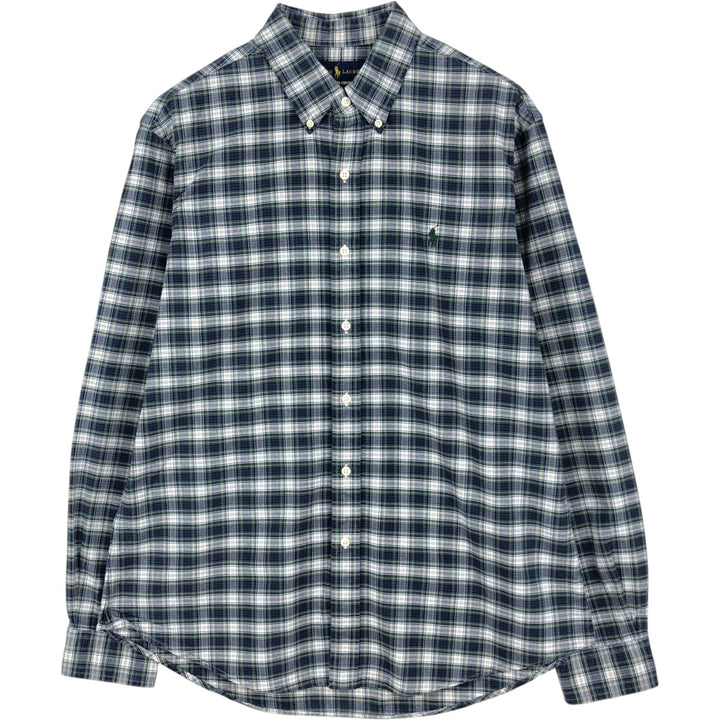 Ralph Lauren CUSTOM FIT long sleeve button down check shirt, men's size L cotton navy blue type Vintage Second Hand