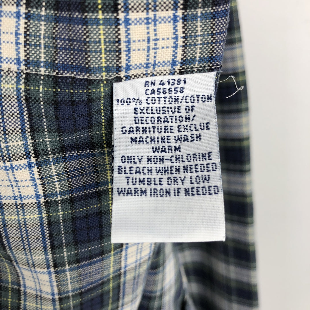 Ralph Lauren CUSTOM FIT long sleeve button down check shirt, men's size L cotton navy blue type Vintage Second Hand