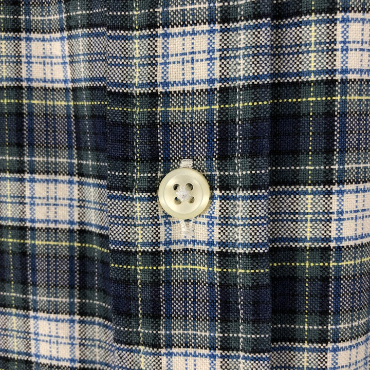 Ralph Lauren CUSTOM FIT long sleeve button down check shirt, men's size L cotton navy blue type Vintage Second Hand