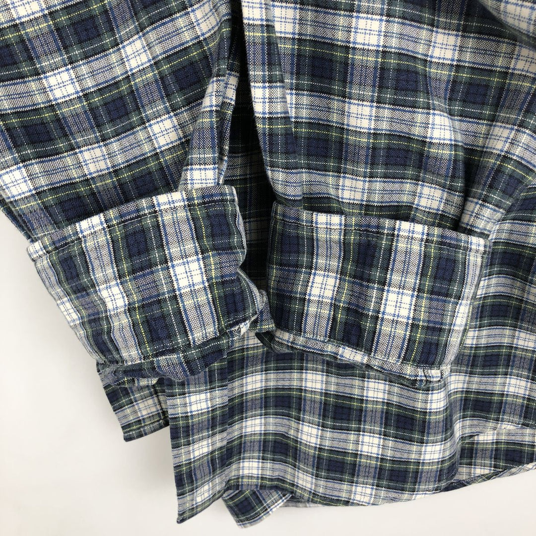 Ralph Lauren CUSTOM FIT long sleeve button down check shirt, men's size L cotton navy blue type Vintage Second Hand