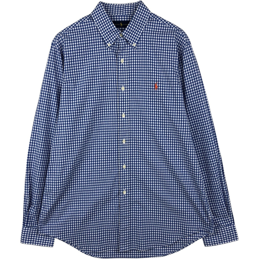 Ralph Lauren Gingham Check Long Sleeve Button-Down Check Shirt, Men's Size L cotton blue type Vintage Second Hand