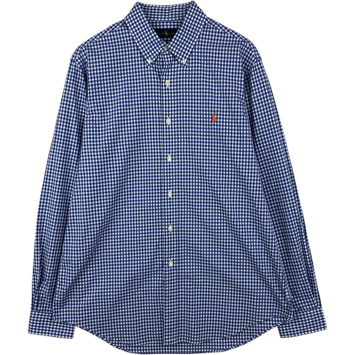 Ralph Lauren Gingham Check Long Sleeve Button-Down Check Shirt, Men's Size L cotton blue type Vintage Second Hand