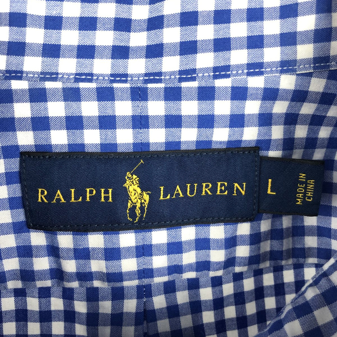 Ralph Lauren Gingham Check Long Sleeve Button-Down Check Shirt, Men's Size L cotton blue type Vintage Second Hand