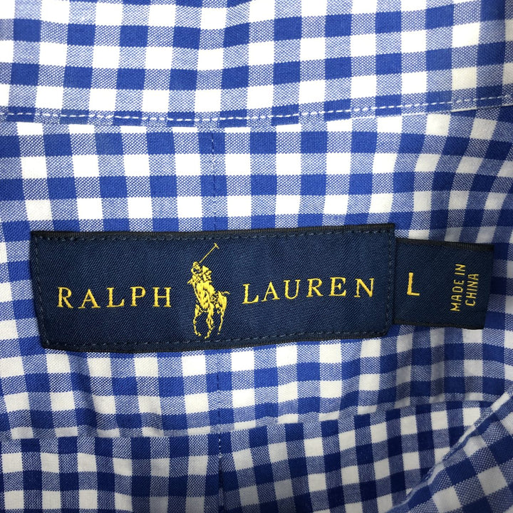 Ralph Lauren Gingham Check Long Sleeve Button-Down Check Shirt, Men's Size L cotton blue type Vintage Second Hand