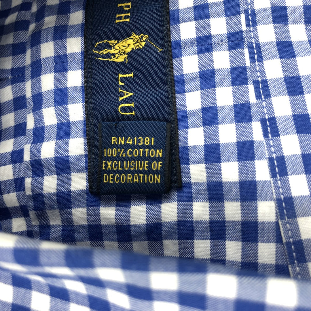 Ralph Lauren Gingham Check Long Sleeve Button-Down Check Shirt, Men's Size L cotton blue type Vintage Second Hand