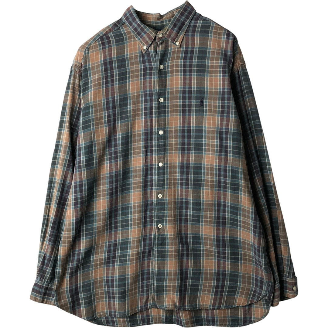 Ralph Lauren MCMEEL long-sleeved button-down check shirt, men's size XL cotton green type Vintage Second Hand