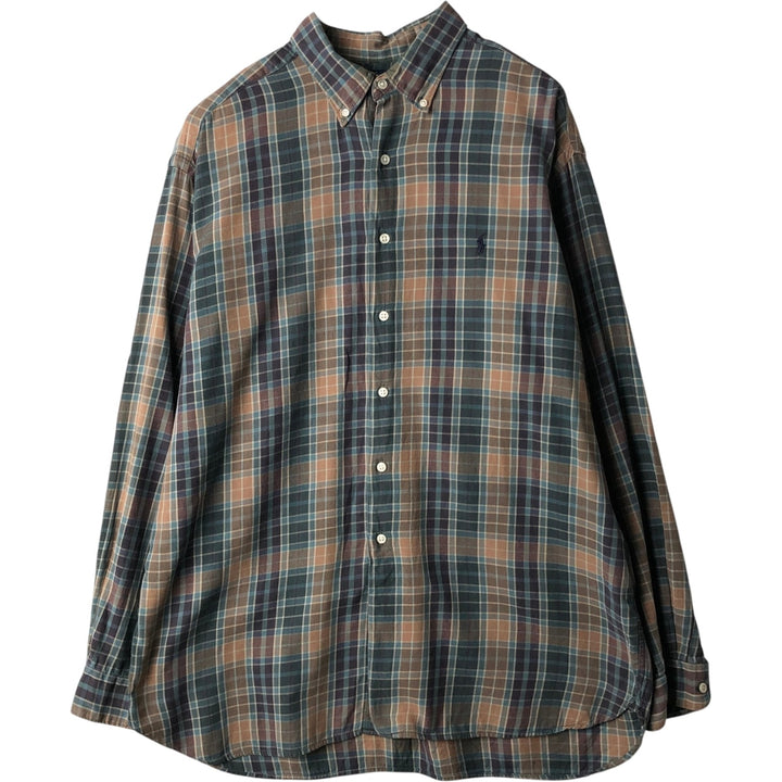Ralph Lauren MCMEEL long-sleeved button-down check shirt, men's size XL cotton green type Vintage Second Hand