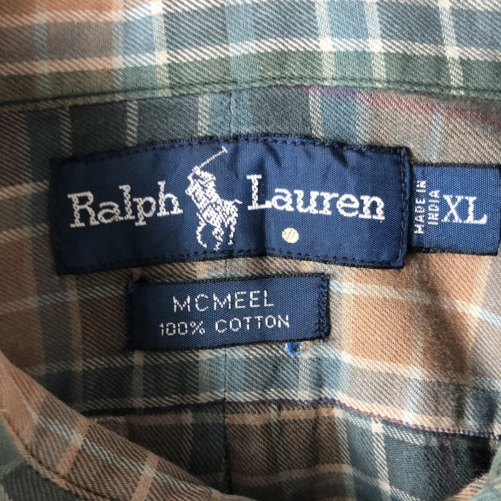 Ralph Lauren MCMEEL long-sleeved button-down check shirt, men's size XL cotton green type Vintage Second Hand