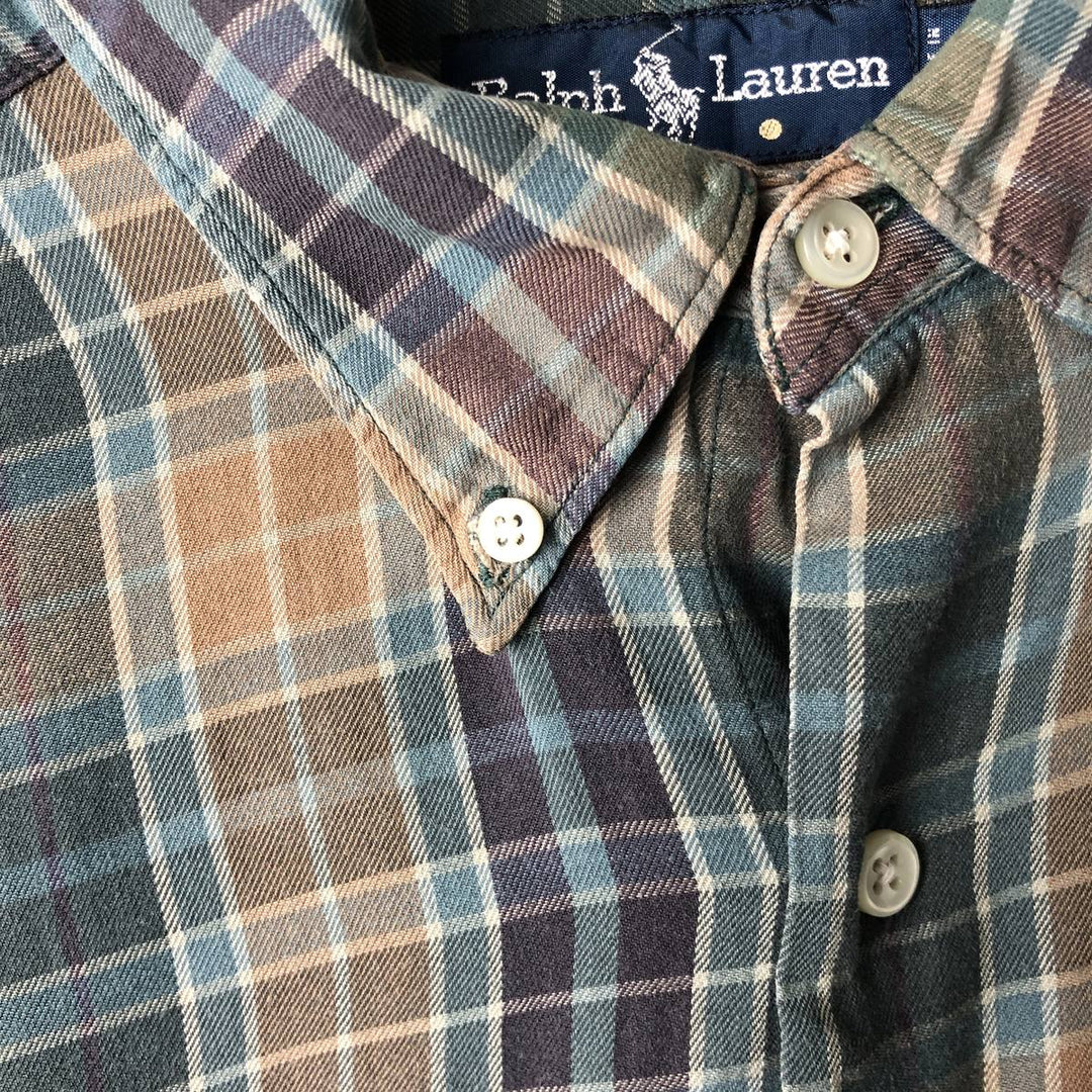 Ralph Lauren MCMEEL long-sleeved button-down check shirt, men's size XL cotton green type Vintage Second Hand