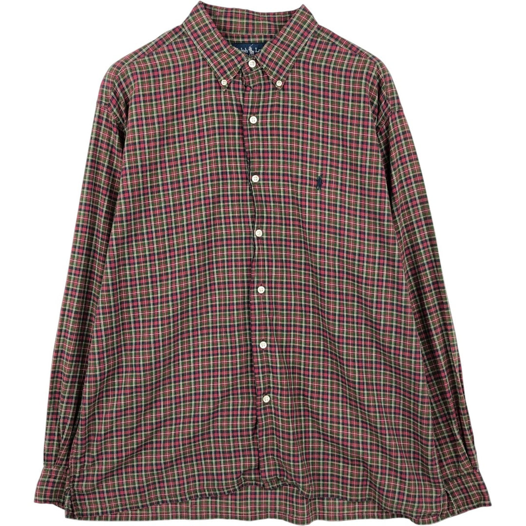 Ralph Lauren GREGGOR Long-Sleeve Button-Down Check Shirt, Boxy Shirt, Men's Size XL (approx.) cotton burgundy type Vintage Second Hand