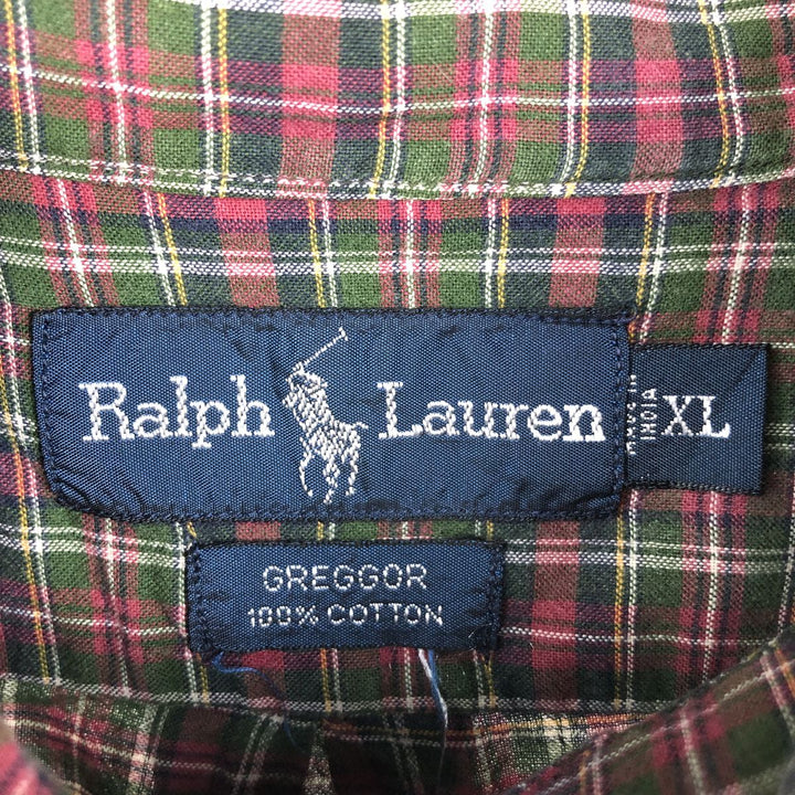 Ralph Lauren GREGGOR Long-Sleeve Button-Down Check Shirt, Boxy Shirt, Men's Size XL (approx.) cotton burgundy type Vintage Second Hand
