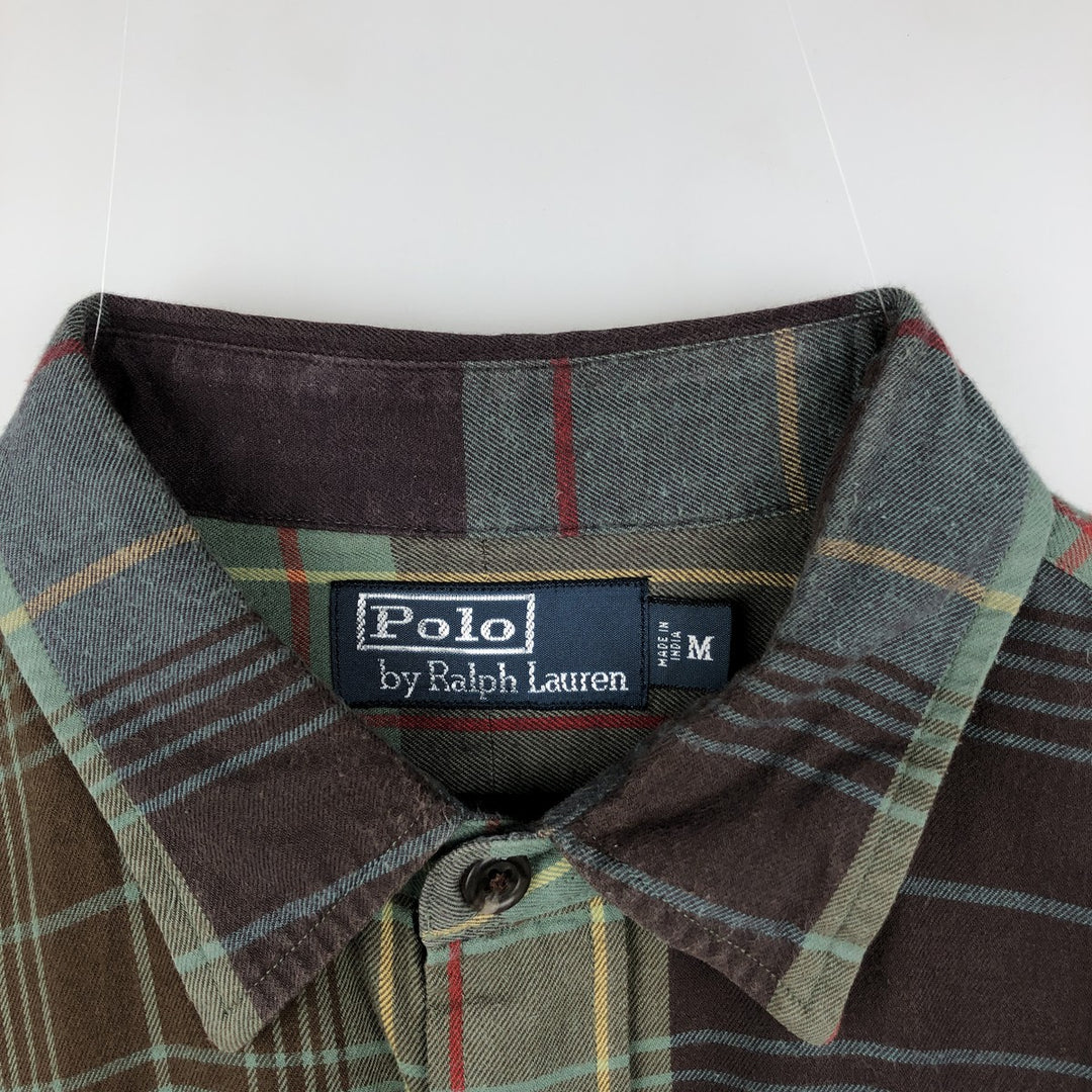 Ralph Lauren POLO by Ralph Lauren long sleeve cotton check shirt, men's size M cotton Khaki type Vintage Second Hand