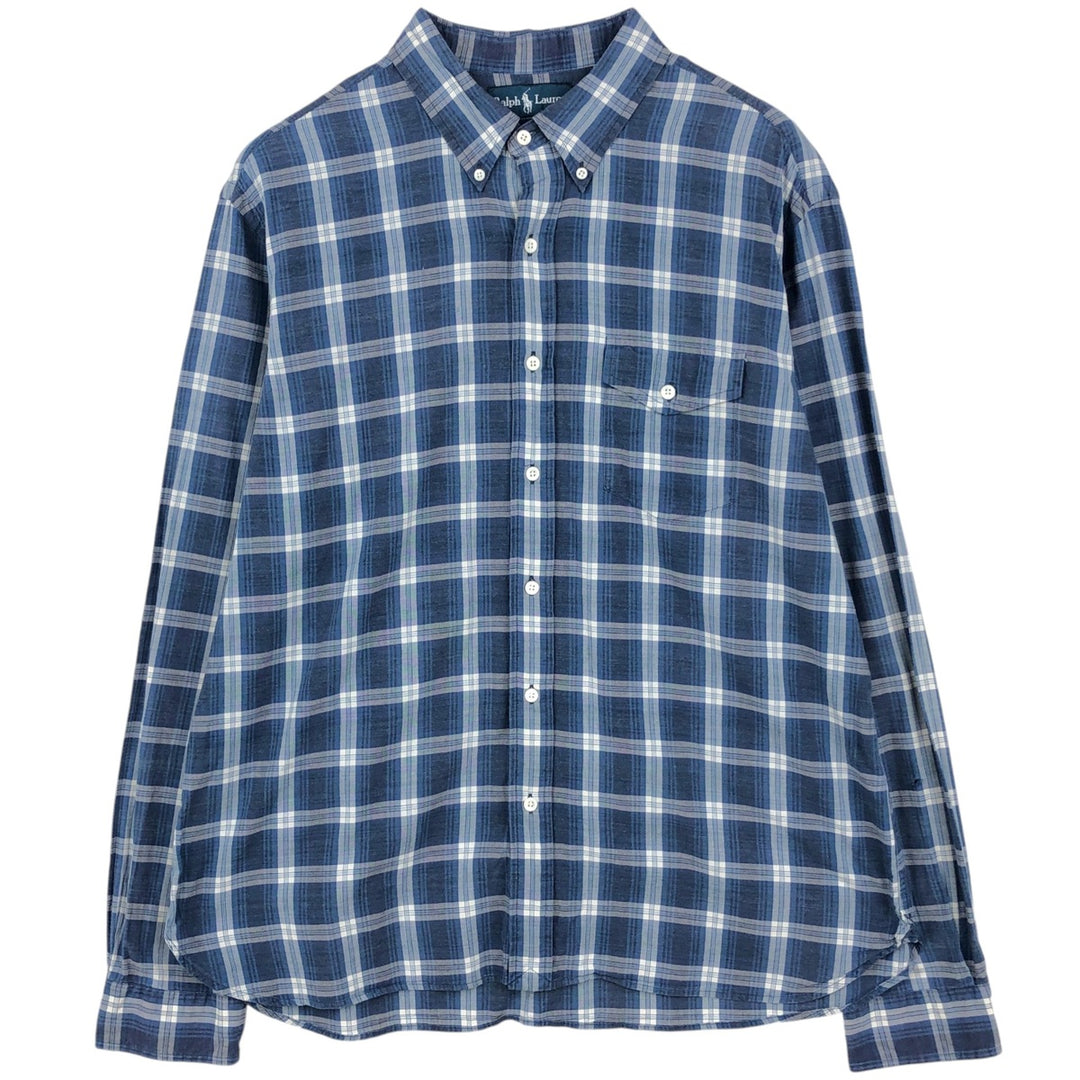 Ralph Lauren long sleeve button down check shirt, men's XL size cotton navy blue type Vintage Second Hand