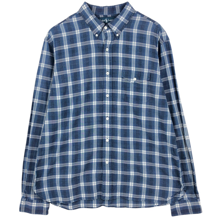 Ralph Lauren long sleeve button down check shirt, men's XL size cotton navy blue type Vintage Second Hand