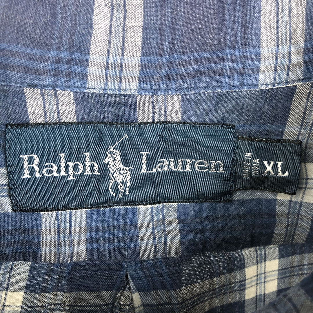 Ralph Lauren long sleeve button down check shirt, men's XL size cotton navy blue type Vintage Second Hand