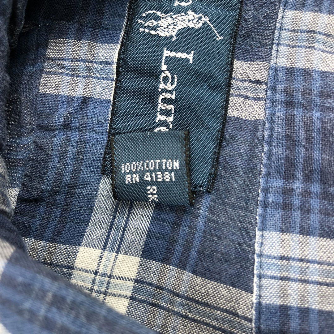 Ralph Lauren long sleeve button down check shirt, men's XL size cotton navy blue type Vintage Second Hand