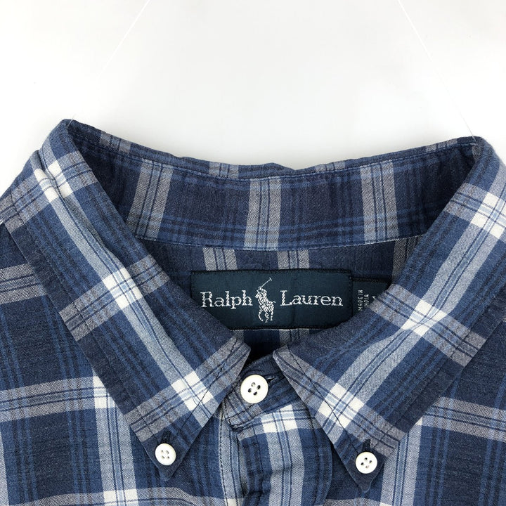 Ralph Lauren long sleeve button down check shirt, men's XL size cotton navy blue type Vintage Second Hand