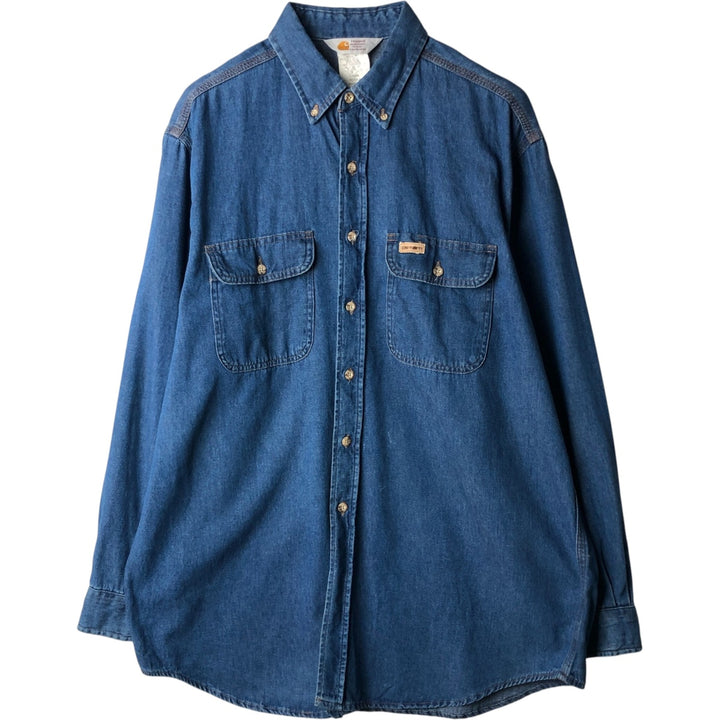 Carhartt Long Sleeve Denim Shirt, Men's Size L cotton blue type Vintage Second Hand