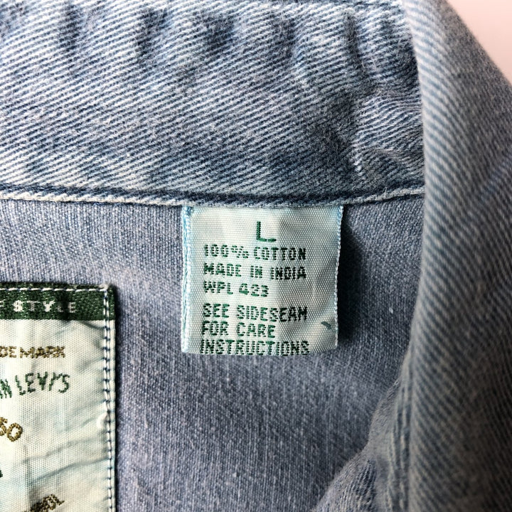 90'S Levi's Long Sleeve Denim Shirt, Men's Size L, Vintage cotton blue type Vintage Second Hand