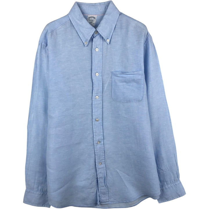 Brooks Brothers Long Sleeve Linen Button Down Shirt, Men's Size L linen Blue type light blue Vintage Second Hand