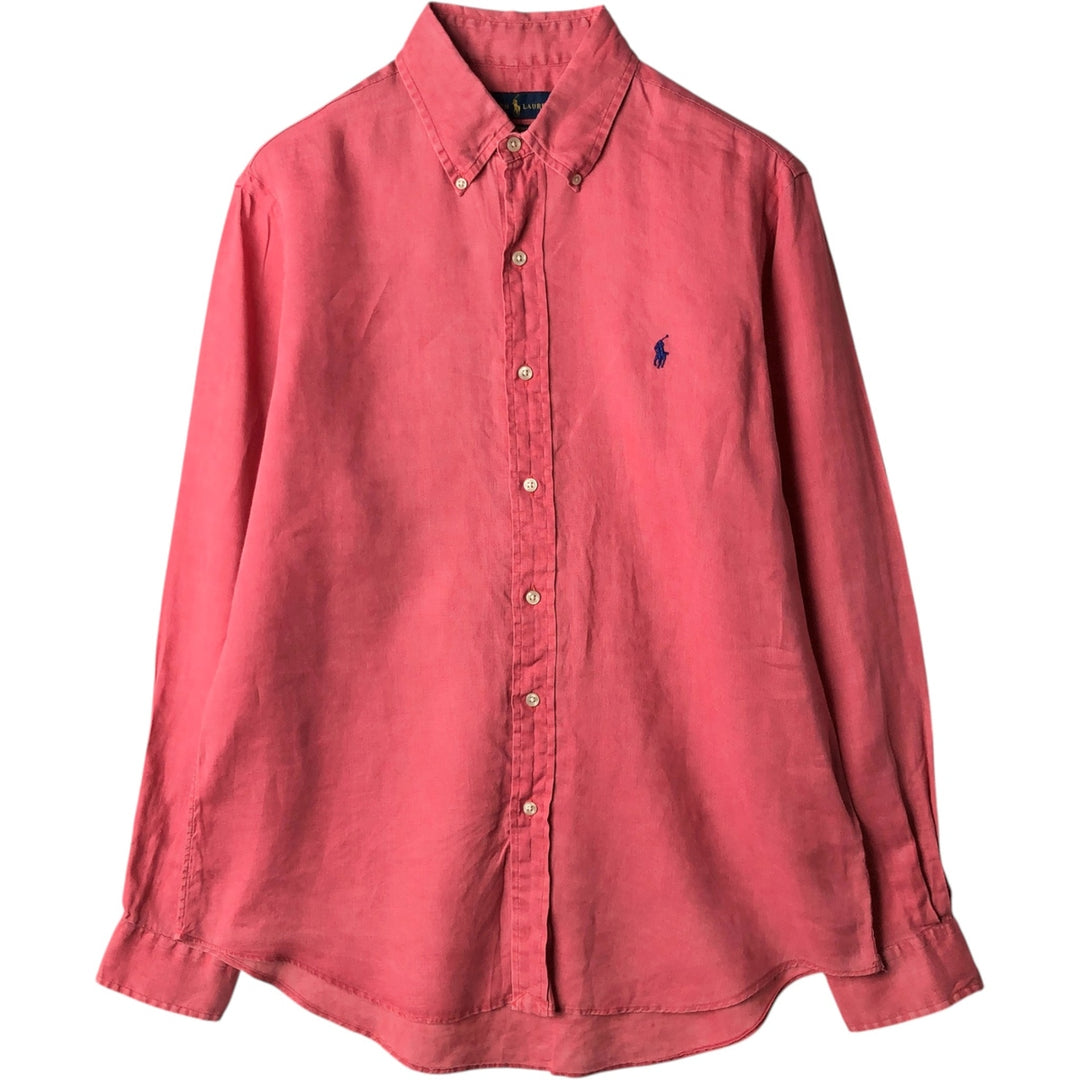 Ralph Lauren OCEAN WASH LINEN Long-Sleeve Linen Button-Down Shirt, Men's Size M (approx.) linen pink type Vintage Second Hand