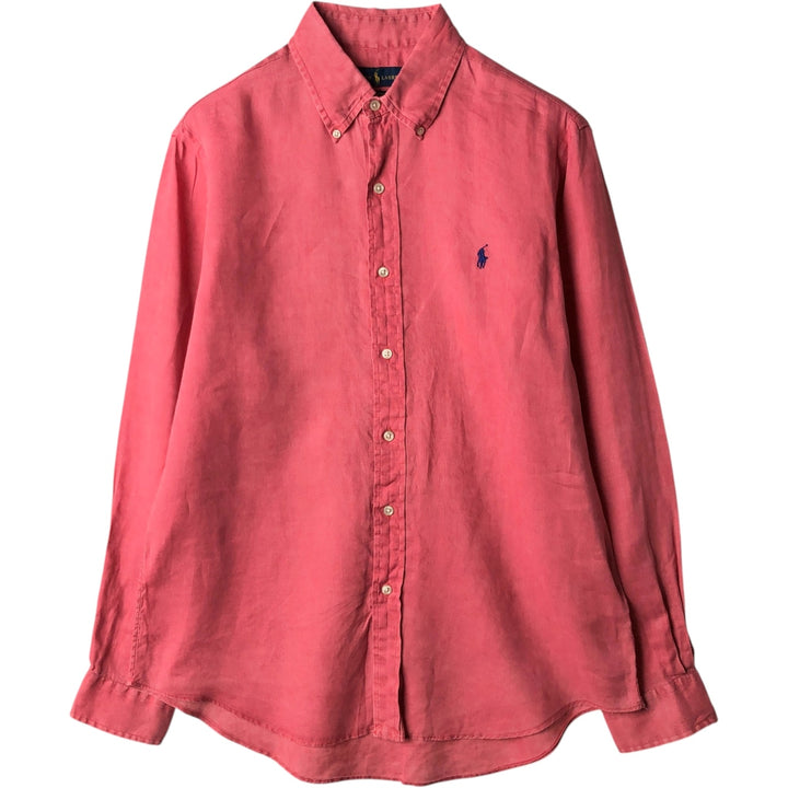Ralph Lauren OCEAN WASH LINEN Long-Sleeve Linen Button-Down Shirt, Men's Size M (approx.) linen pink type Vintage Second Hand