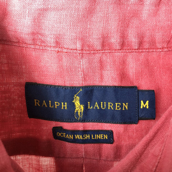 Ralph Lauren OCEAN WASH LINEN Long-Sleeve Linen Button-Down Shirt, Men's Size M (approx.) linen pink type Vintage Second Hand