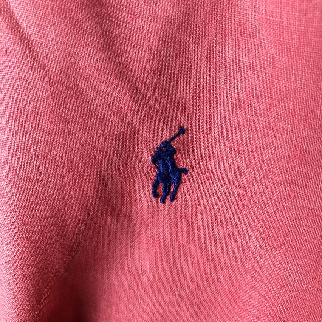 Ralph Lauren OCEAN WASH LINEN Long-Sleeve Linen Button-Down Shirt, Men's Size M (approx.) linen pink type Vintage Second Hand
