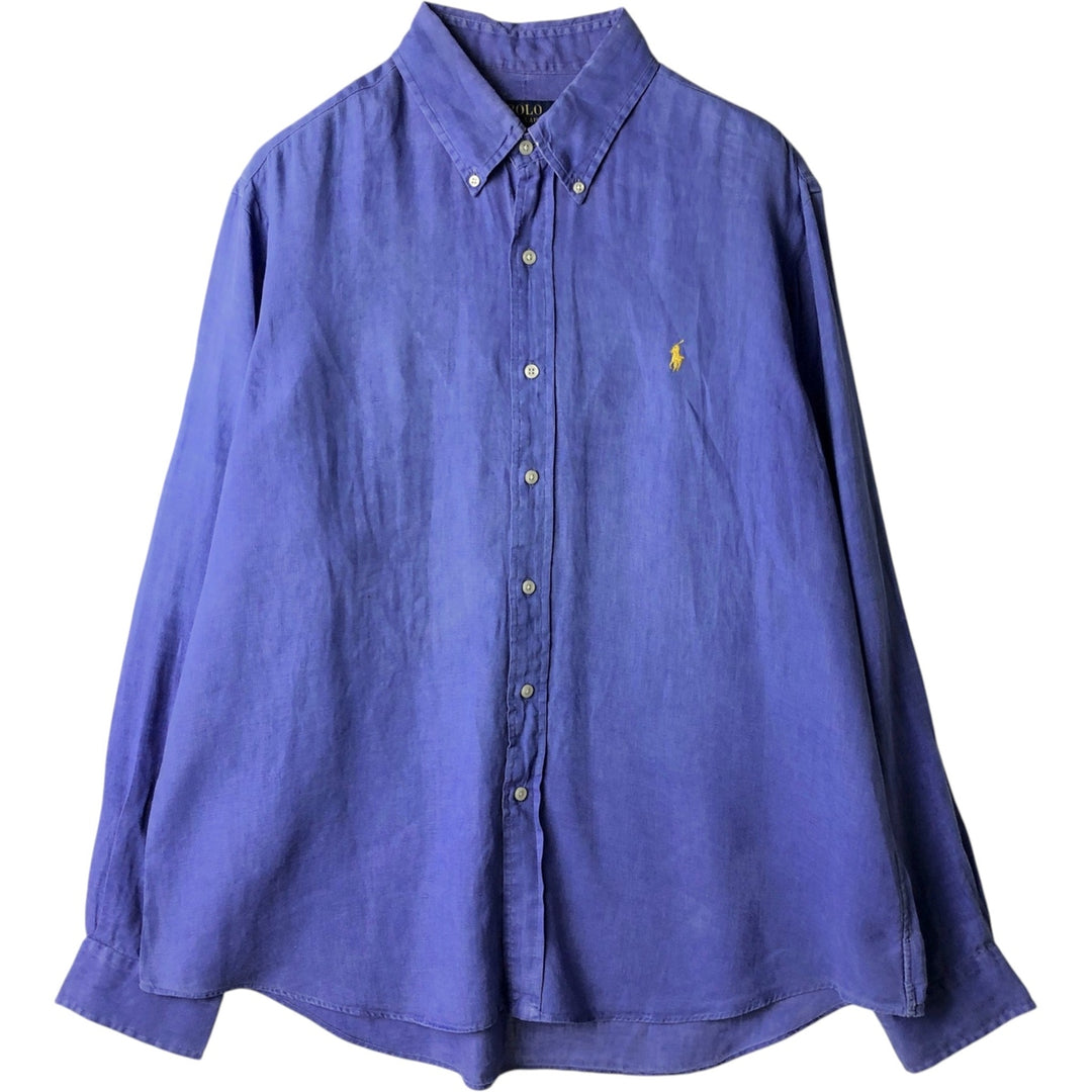 Ralph Lauren POLO RALPH LAUREN long-sleeved linen button-down shirt, men's size XL linen blue type Vintage Second Hand