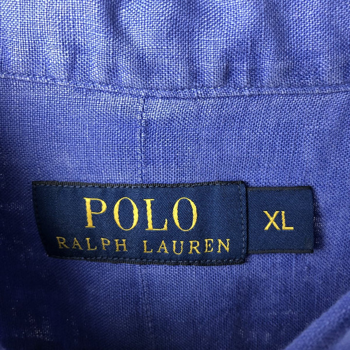 Ralph Lauren POLO RALPH LAUREN long-sleeved linen button-down shirt, men's size XL linen blue type Vintage Second Hand