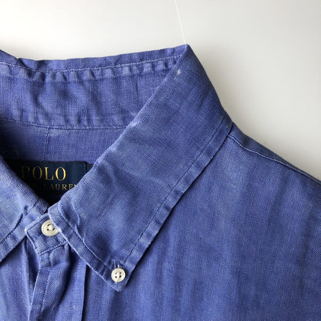 Ralph Lauren POLO RALPH LAUREN long-sleeved linen button-down shirt, men's size XL linen blue type Vintage Second Hand