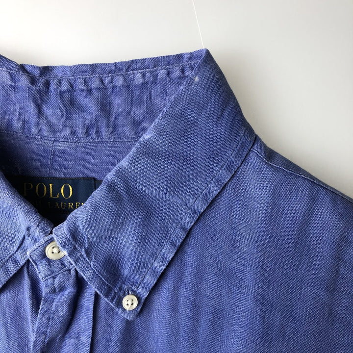 Ralph Lauren POLO RALPH LAUREN long-sleeved linen button-down shirt, men's size XL linen blue type Vintage Second Hand