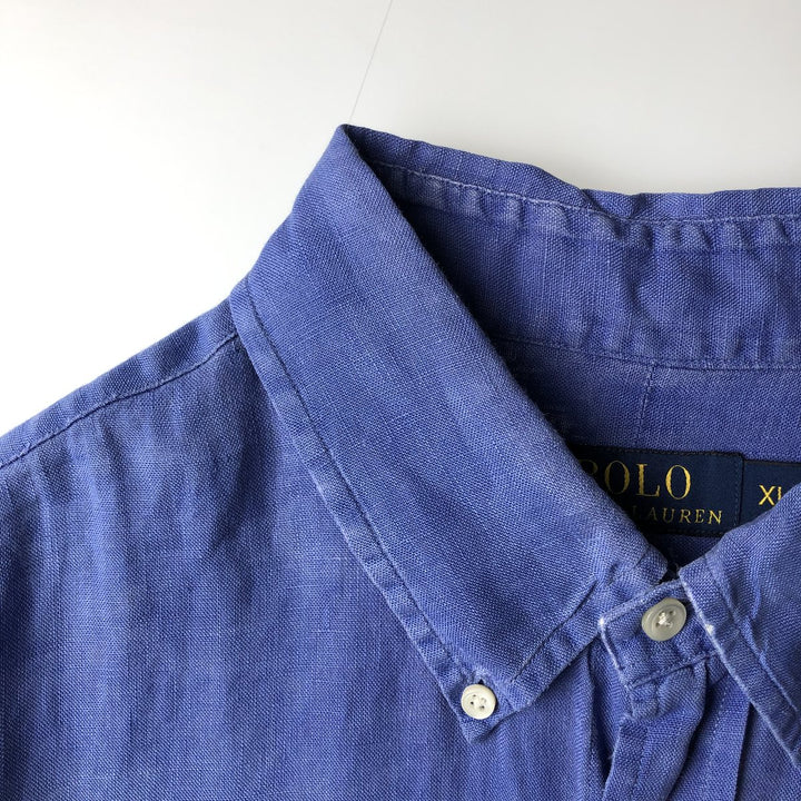 Ralph Lauren POLO RALPH LAUREN long-sleeved linen button-down shirt, men's size XL linen blue type Vintage Second Hand