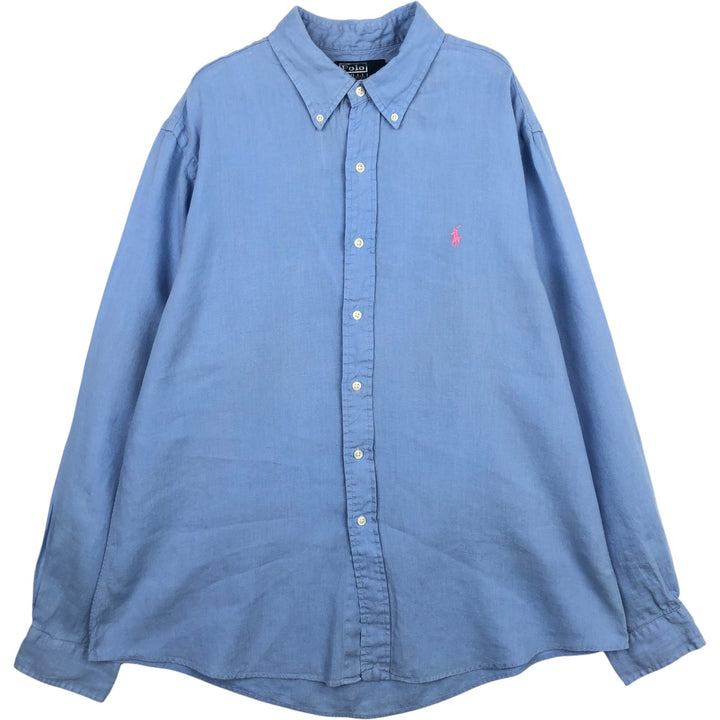 Ralph Lauren POLO by Ralph Lauren CUSTOM FIT long sleeve linen button down shirt men's XL size linen Blue type light blue Vintage Second Hand