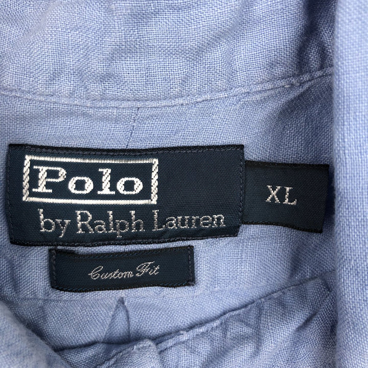 Ralph Lauren POLO by Ralph Lauren CUSTOM FIT long sleeve linen button down shirt men's XL size linen Blue type light blue Vintage Second Hand