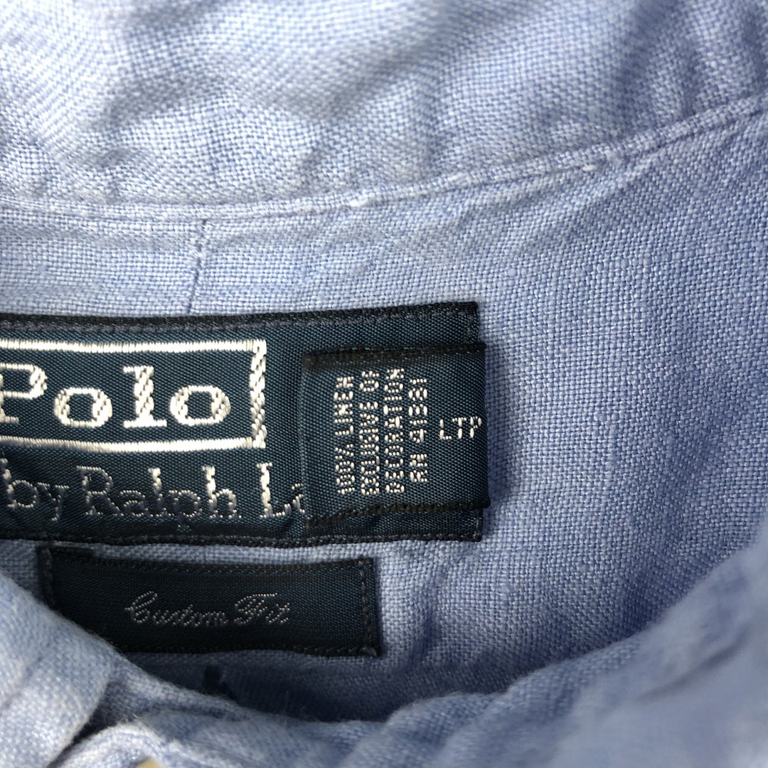 Ralph Lauren POLO by Ralph Lauren CUSTOM FIT long sleeve linen button down shirt men's XL size linen Blue type light blue Vintage Second Hand