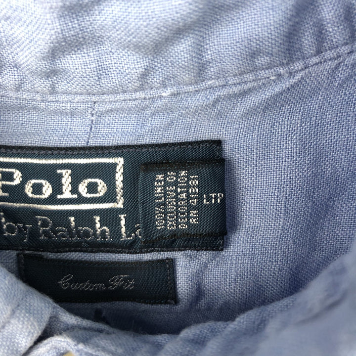 Ralph Lauren POLO by Ralph Lauren CUSTOM FIT long sleeve linen button down shirt men's XL size linen Blue type light blue Vintage Second Hand