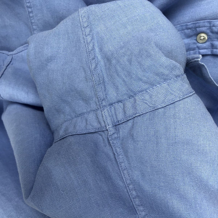 Ralph Lauren POLO by Ralph Lauren CUSTOM FIT long sleeve linen button down shirt men's XL size linen Blue type light blue Vintage Second Hand