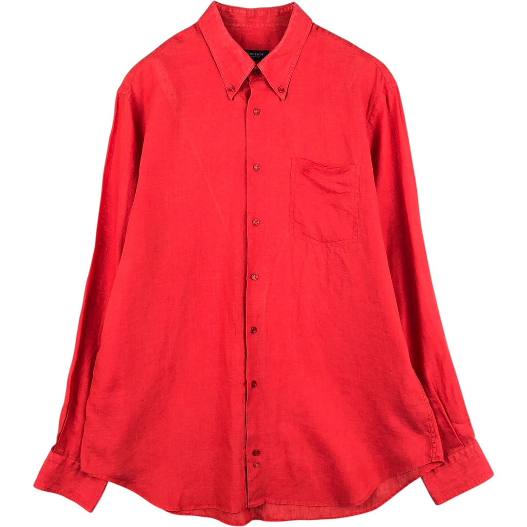 Burberry's BURBERRY LONDON Long-Sleeve Linen Button-Down Shirt, Men's Size L (approx.) unclear red type Vintage Second Hand