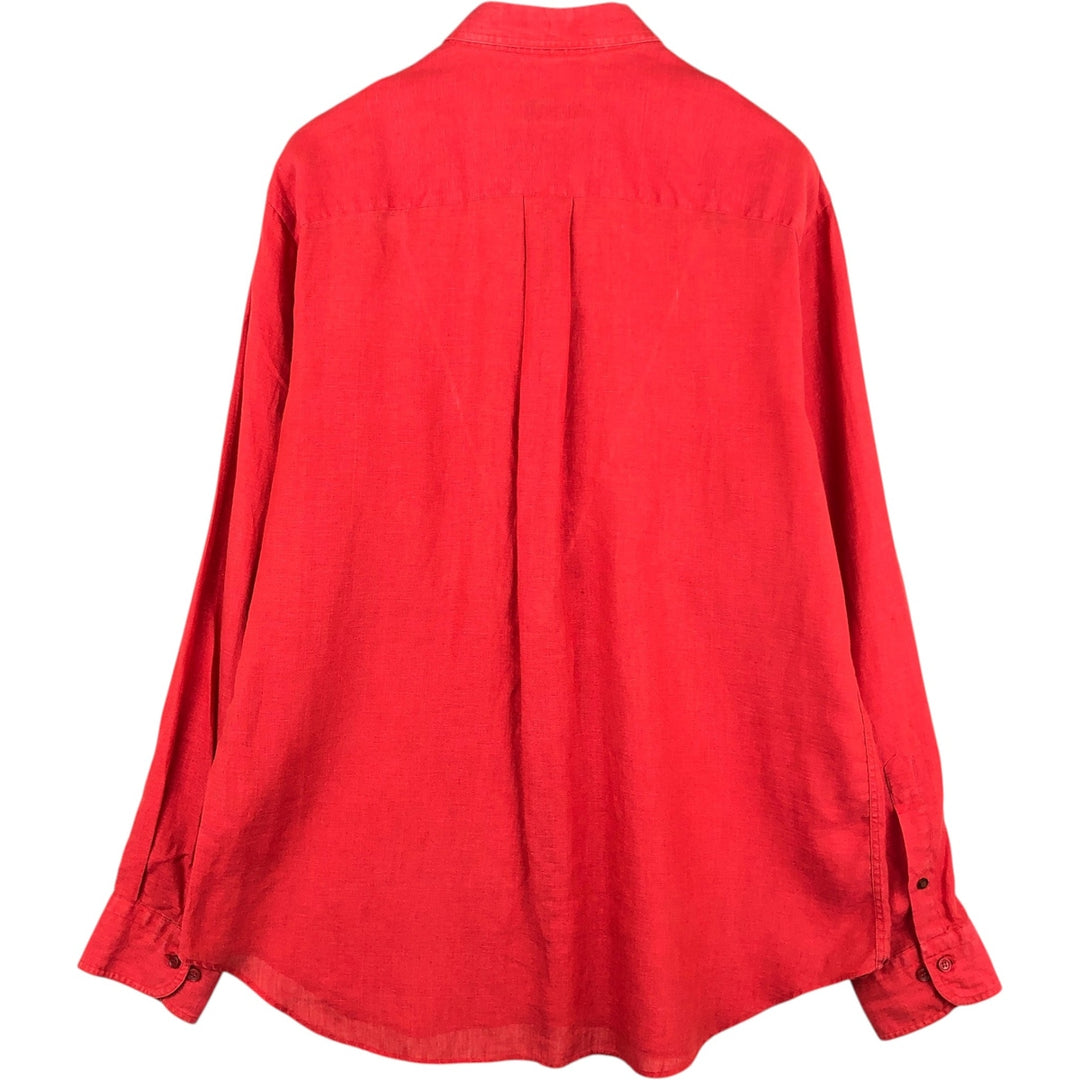 Burberry's BURBERRY LONDON Long-Sleeve Linen Button-Down Shirt, Men's Size L (approx.) unclear red type Vintage Second Hand
