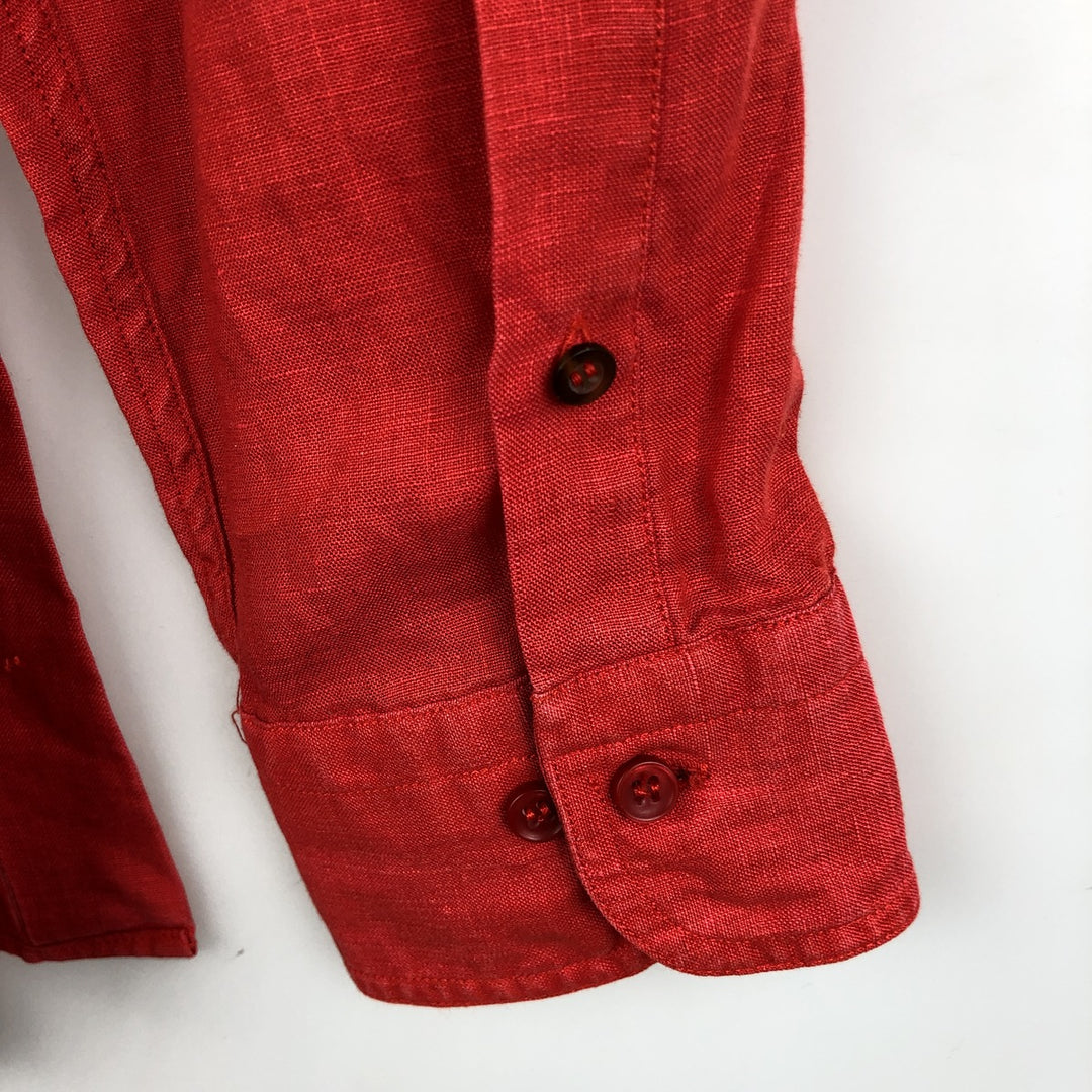 Burberry's BURBERRY LONDON Long-Sleeve Linen Button-Down Shirt, Men's Size L (approx.) unclear red type Vintage Second Hand