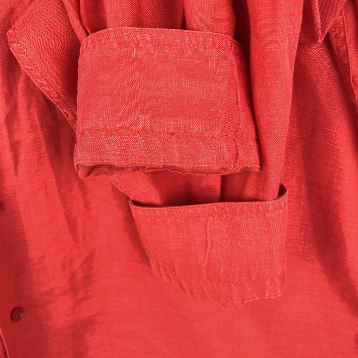 Burberry's BURBERRY LONDON Long-Sleeve Linen Button-Down Shirt, Men's Size L (approx.) unclear red type Vintage Second Hand