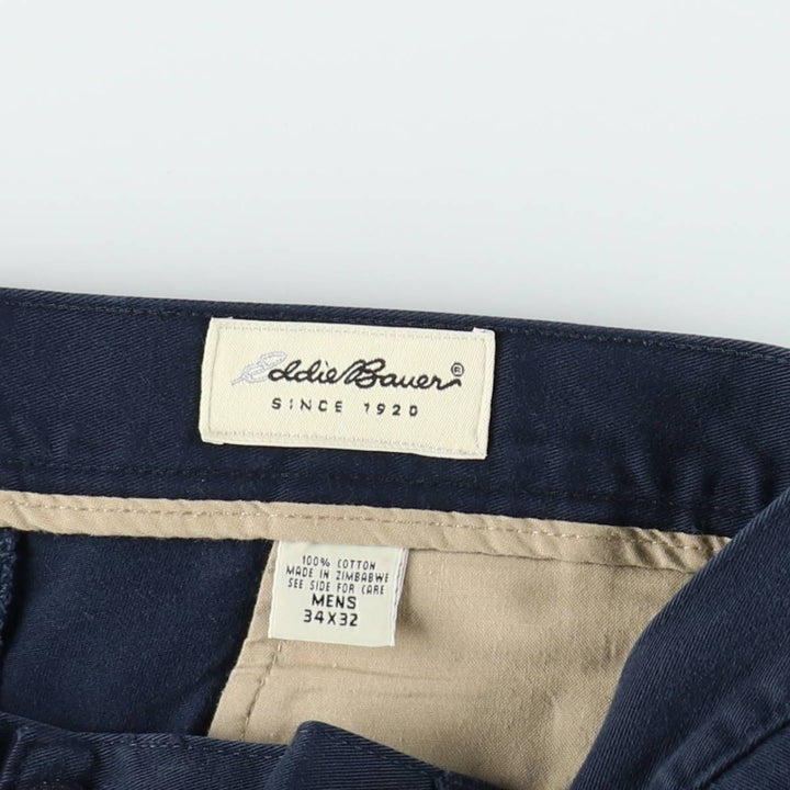 Eddie Bauer Two-Pleat Chino Pants, Men's Size W33 (approx.) cotton navy blue type Vintage Second Hand