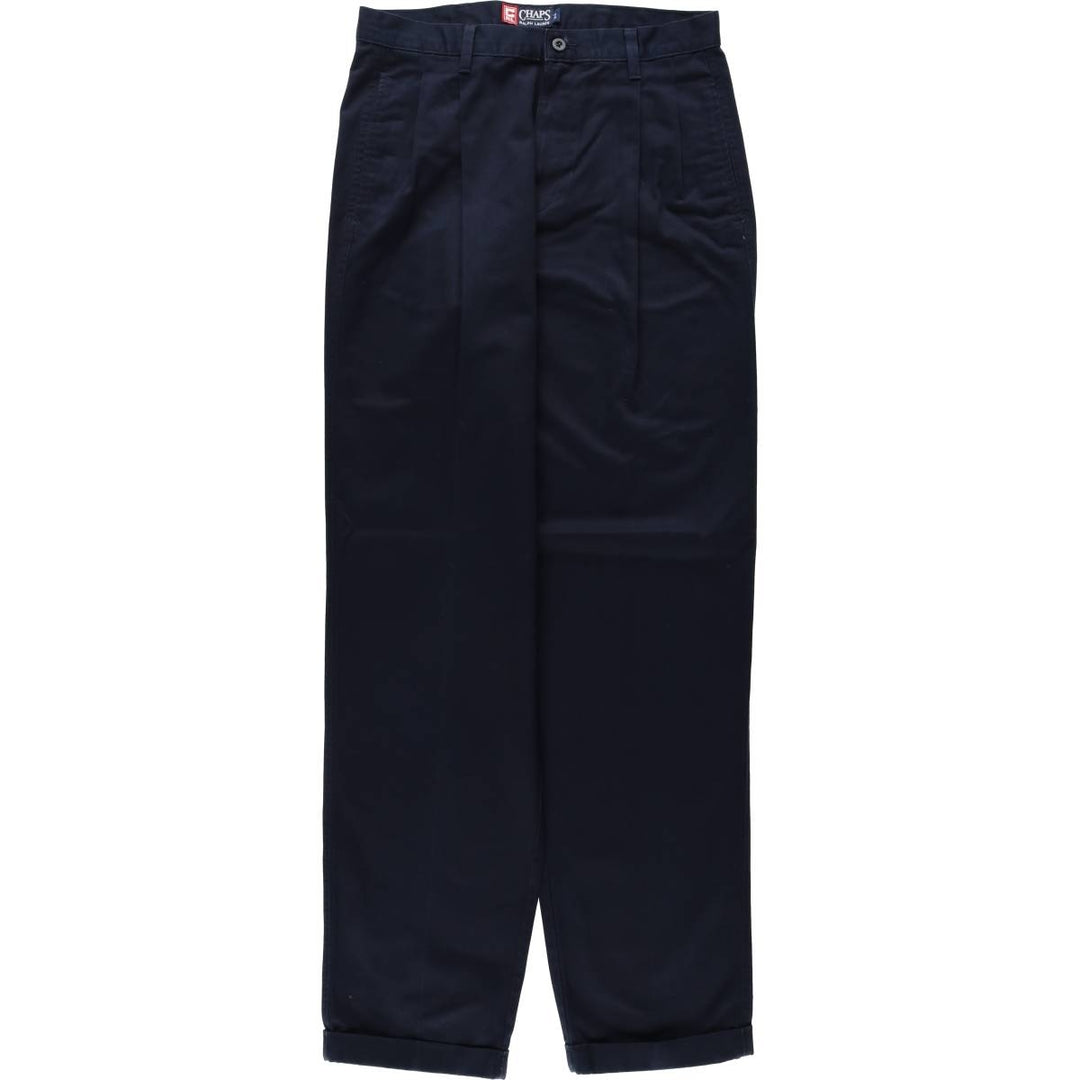 Ralph Lauren CHAPS Two-Pleat Chino Pants, Men's Size W32 (approx.) cotton navy blue type Vintage Second Hand
