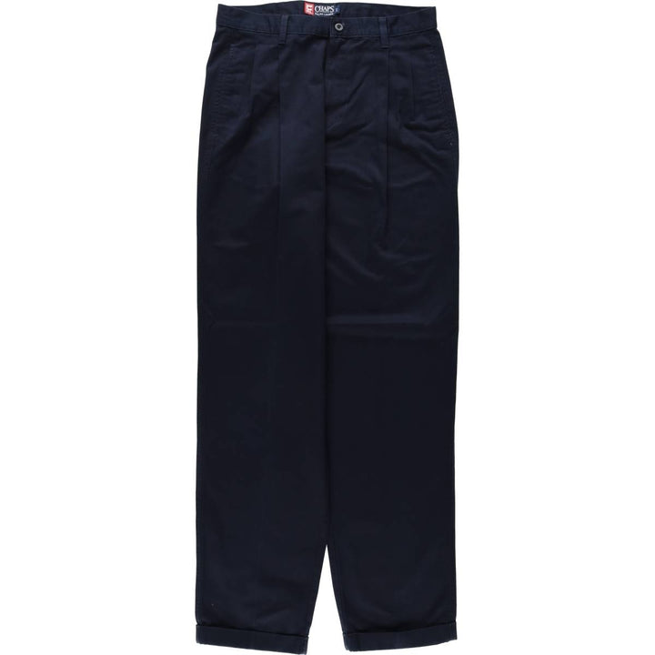 Ralph Lauren CHAPS Two-Pleat Chino Pants, Men's Size W32 (approx.) cotton navy blue type Vintage Second Hand