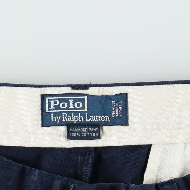 Ralph Lauren POLO by Ralph Lauren HAMMOND PANT, two-pleat chino pants, men's, w34 equivalent cotton navy blue type Vintage Second Hand