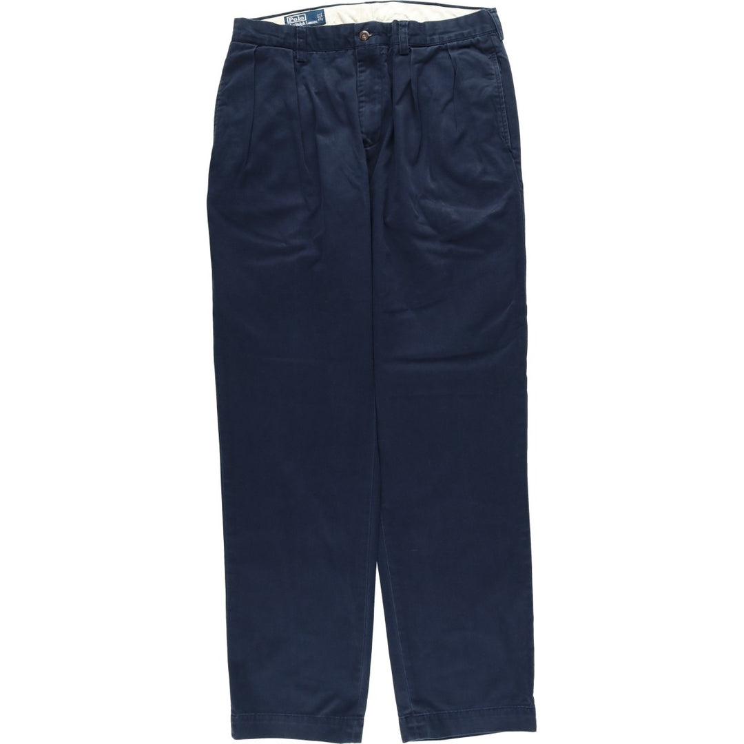 Ralph Lauren POLO by Ralph Lauren Two-pleat Chino Pants for Men, W32 equivalent cotton navy blue type Vintage Second Hand