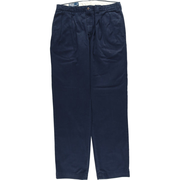 Ralph Lauren POLO by Ralph Lauren Two-pleat Chino Pants for Men, W32 equivalent cotton navy blue type Vintage Second Hand